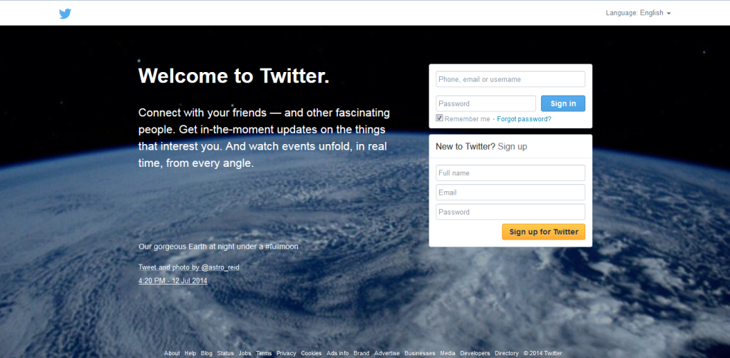 Twitter: A nice, well-rounded landing page.