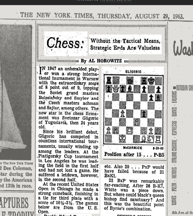 Chess puzzle in the New York Times in 1963